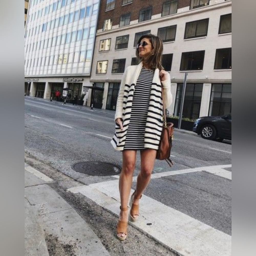 J. CREW Cream and Navy Shawl-Collar Striped Cardigan, Sz L - Picture 14 of 14